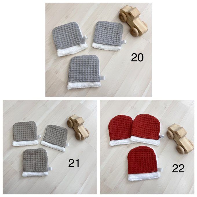 Lot de 3 gants - débarbouillettes - 22 modèles disponibles